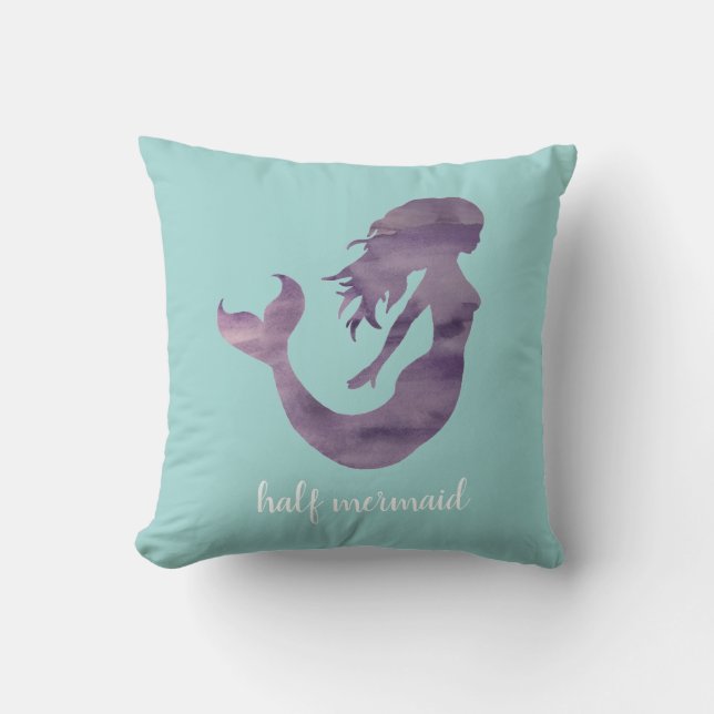 Half Mermaid Ocean Girl Throw Pillow (Front)