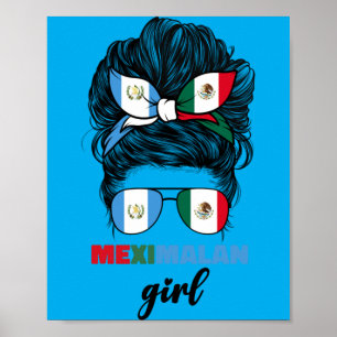 Half Mexican And Guatemalan Mexico Guatemala Flag Poster