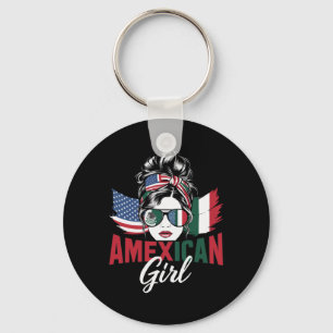 Half Mexican Half American Usa Flag Mexico America Key Ring
