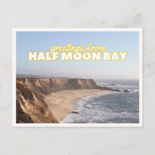 Half Moon Bay Beach Photo Retro Vintage Travel Postcard