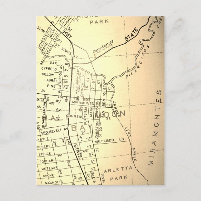 Half Moon Bay, CA Vintage Map Postcard (Front)