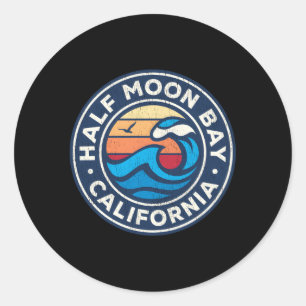 Half Moon Bay California Ca Nautical Waves Classic Round Sticker