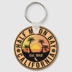 Half Moon Bay California Retro Sunset Souvenirs Key Ring