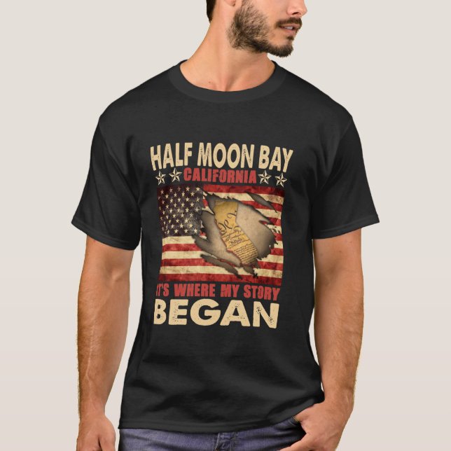 Half Moon Bay California USA Flag 4th Of July Long T-Shirt (Front)
