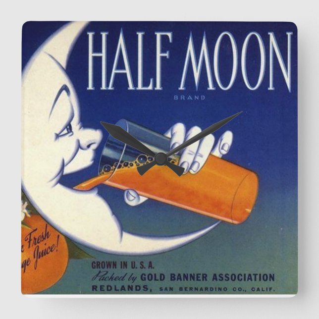 Half Moon Brand Oranges Crate Label Square Wall Clock (Front)