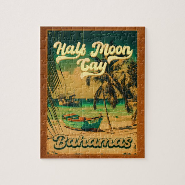 Half Moon Cay Bahamas Retro Sunset Vacation 60s Jigsaw Puzzle (Vertical)