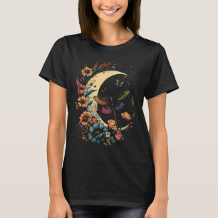 Half Moon Dragonfly Insect Hippie Colourful Flower T-Shirt