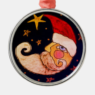 Half Moon Santa Abstract Art Metal Ornament