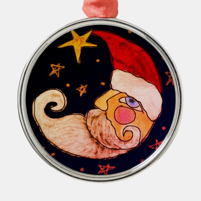 Half Moon Santa Abstract Art Metal Ornament (Front)