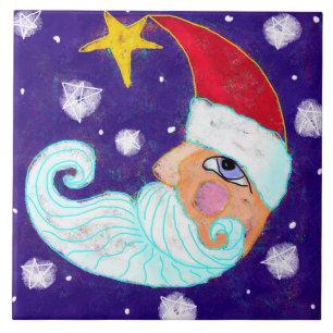Half Moon Santa Claus Abstract Art Ceramic Tile