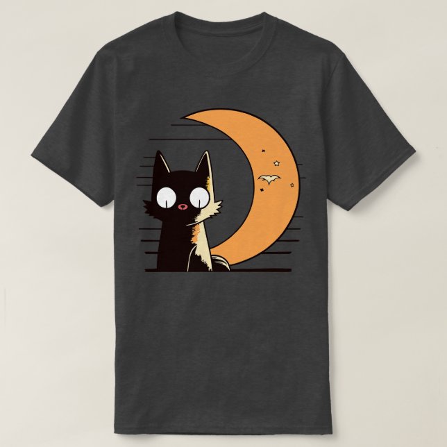 half moon shine retro style cat T-Shirt (Design Front)