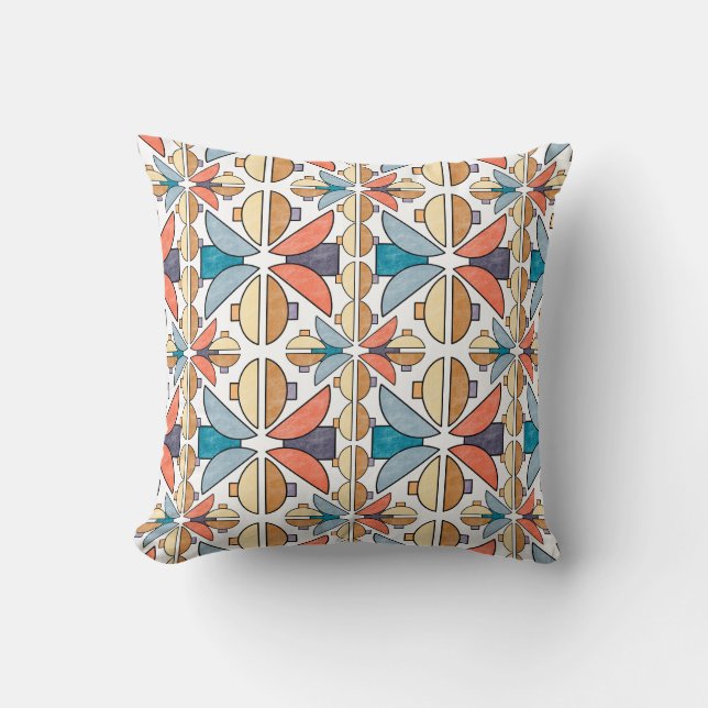 Half Moons in Coral and Teal Cushion (Front)