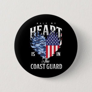 Half My Heart In Coast Guard USA Flag Navy Milita 6 Cm Round Badge