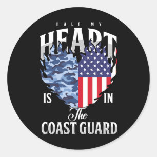 Half My Heart In Coast Guard USA Flag Navy Milita Classic Round Sticker