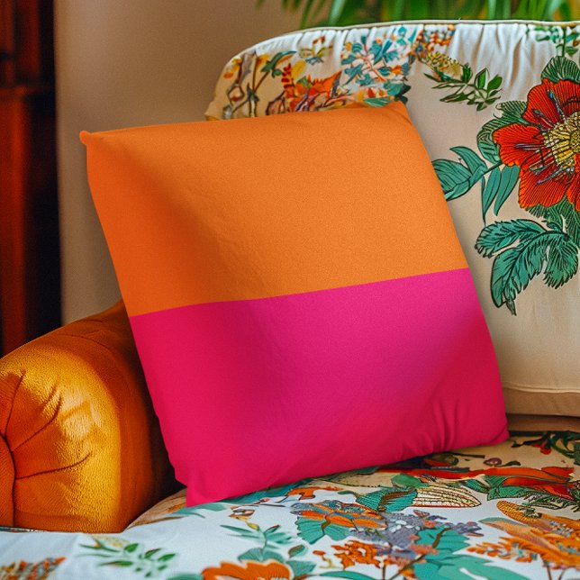 Half Orange and Bright Pink Cushion (Half Orange and Bright Pink Throw Pillow)