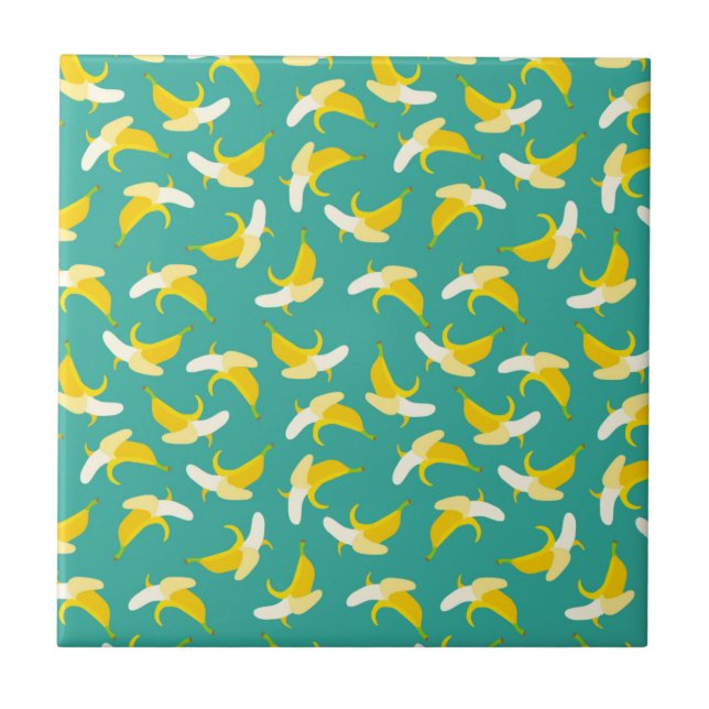Half peeled banana seamless pattern - Tropical fru Ceramic Tile (Front)