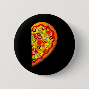 Half Pizza Cute Hearts Shape Matching Couple Valen 6 Cm Round Badge