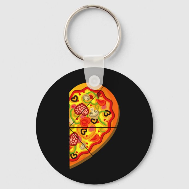 Half Pizza Cute Hearts Shape Matching Couple Valen Key Ring (Front)