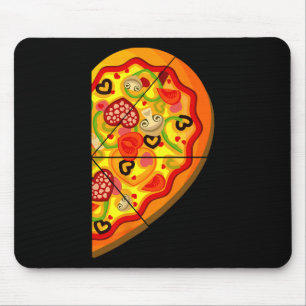 Half Pizza Cute Hearts Shape Matching Couple Valen Mouse Pad