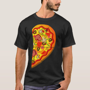 Half Pizza Cute Hearts Shape Matching Couple Valen T-Shirt