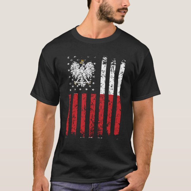 Half Polish Half American Flag Poland USA T-Shirt (Front)