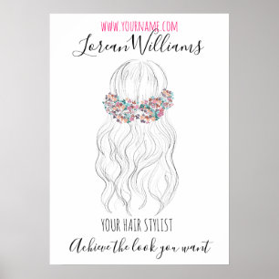 Half ponytail hair floral Hairstyling branding Poster
