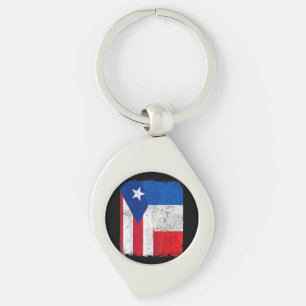 Half Puerto Rican Half French Flag Heritage Pride Key Ring