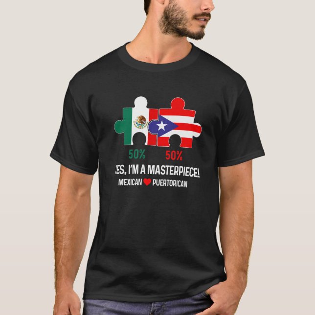 Half Puerto Rican Half Mexican Flag Mixed Race Pri T-Shirt (Front)