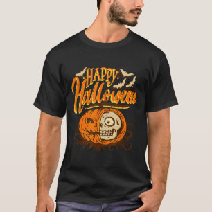 Half Pumpkin Skull Halloween Horror Spooky Night T-Shirt