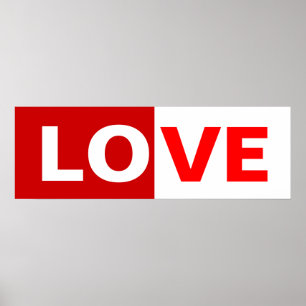 half red/ half white love word poster