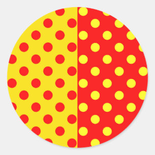 Half Red Yellow Polka Dots Pattern Design  Classic Round Sticker