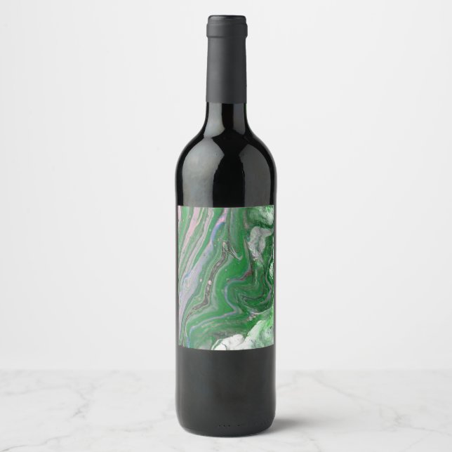 Half Ring Green Fluffy Abstract Wine Bottle Label (Front)