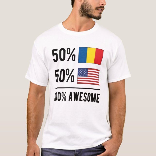Half Romanian Half American Flag Romania USA T-Shirt (Front)