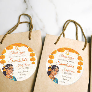 Half Saree ceremony cute Indian girl favor Classic Round Sticker
