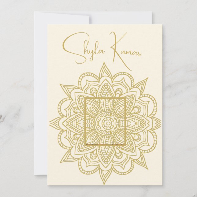 Half Saree Ceremony Indian Cream Gold  Invitation (Front)