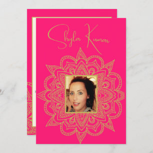 Half Saree Ceremony Indian Pink Gold  Invitation