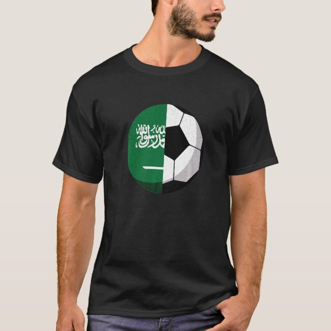 Half Saudi Arabia Flag Half Football Soccer T-Shirt (Front)