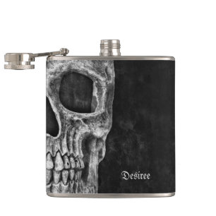 Half Skull Head Gothic Cool Black And White Grunge Hip Flask