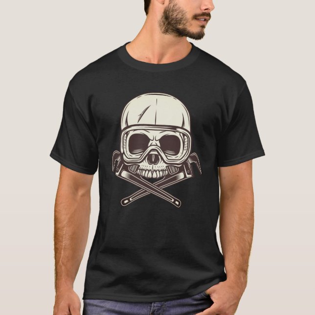 Half skull in glasses with construction wrench T-Shirt (Front)