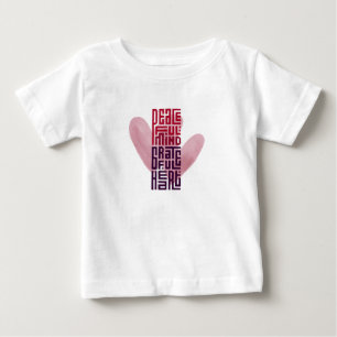 Half-Sleeve White T-Shirt with Pink Heart Design