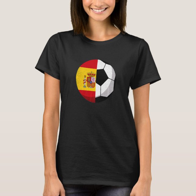 Half Spain Flag Half Football Soccer Futbol   T-Shirt (Front)