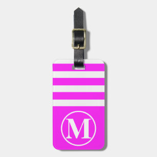 Half Stripe Monogrammed Pink Luggage Tag