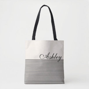 Half Stripes Custom Name Tote Bag
