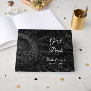 Half Sunflower Black And White Floral Art Elegant Guest Book