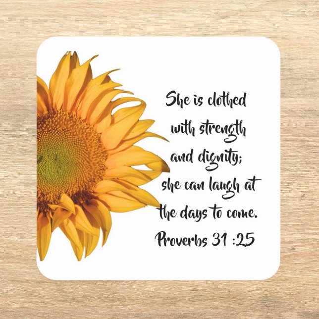 Half Sunflower Proverbs 31:25 Bible Verse Custom Square Sticker (Creator Uploaded)