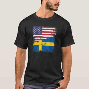 Half Swedish Flag Vintage Sweden USA Gift T-Shirt