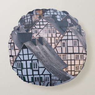 Half-timbered houses in Freudenberg, Germany Round Cushion