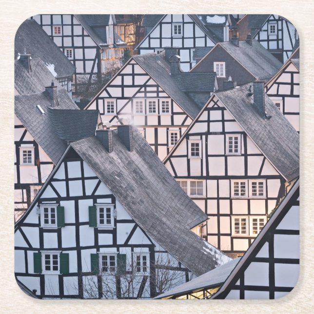 Half-timbered houses in Freudenberg, Germany Square Paper Coaster (Front)
