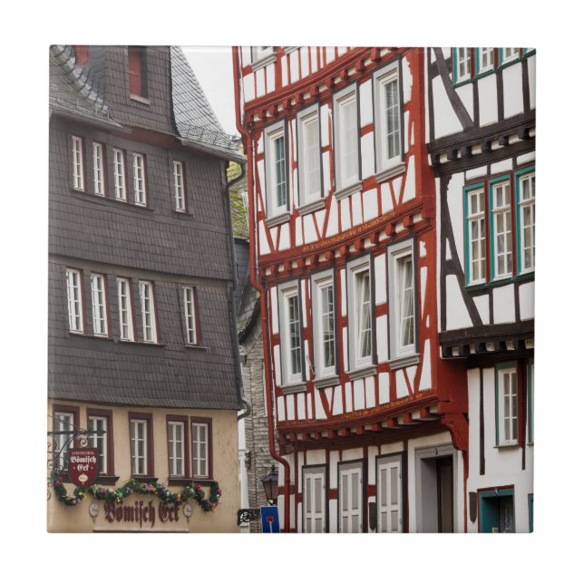 Half-timbered Town Buildings Ceramic Tile (Front)