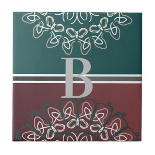 Half Toned Trendy Blue Mauve Laced Monogram Ceramic Tile